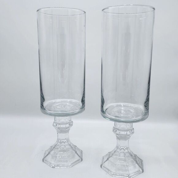 Set‎ Of 2 Vintage Clear Glass Candle Holders - Picture 1 of 4